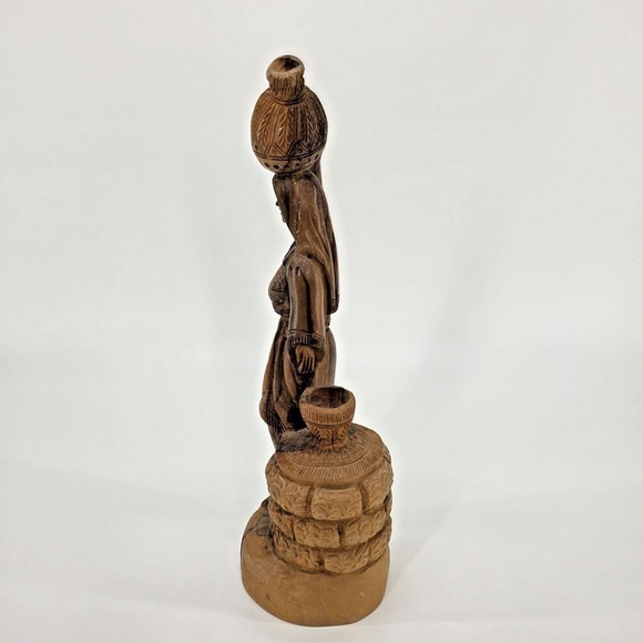 Vintage Hand Carved Wood Woman Figurine Water Carrier Tribal Folk Art Statue 11" - Picture 6 of 10